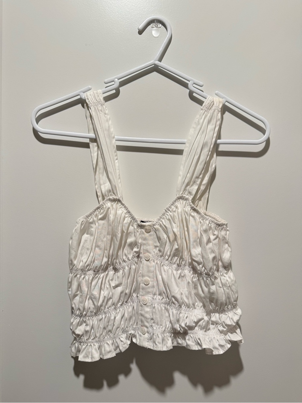 Zara White Ruffled Button-Front Crop Top